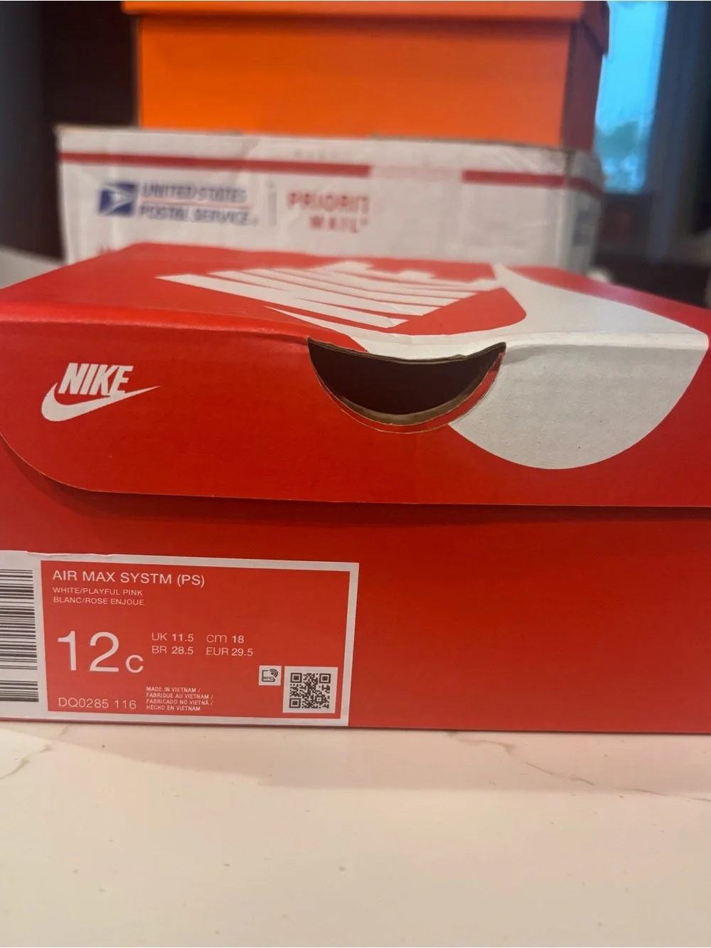 Nike Kids White and Brown Sneakers with Pink Swoosh